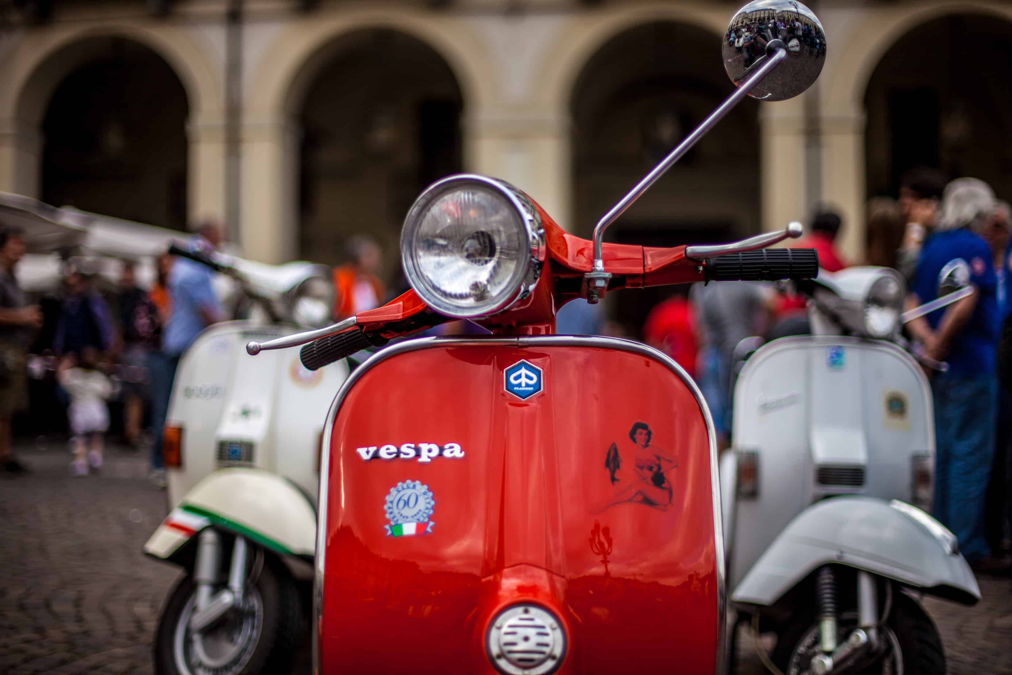 Red close up of Vespa. Italy.